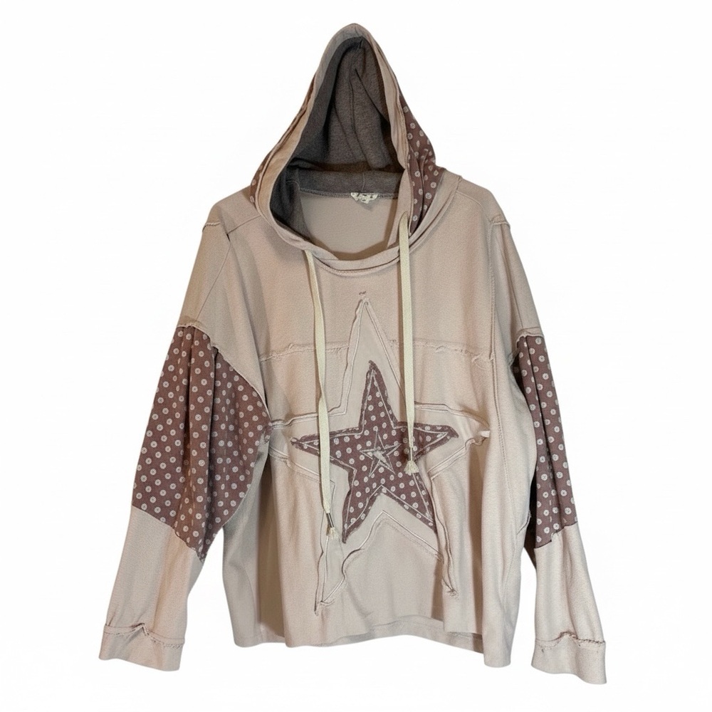 POL Oversized Star Patchwork Floral Hoodie Large EUC